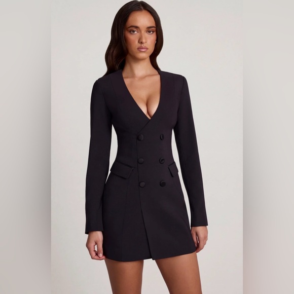 Oh Polly Dresses & Skirts - Structured Single-Breasted Blazer Mini Dress in Black